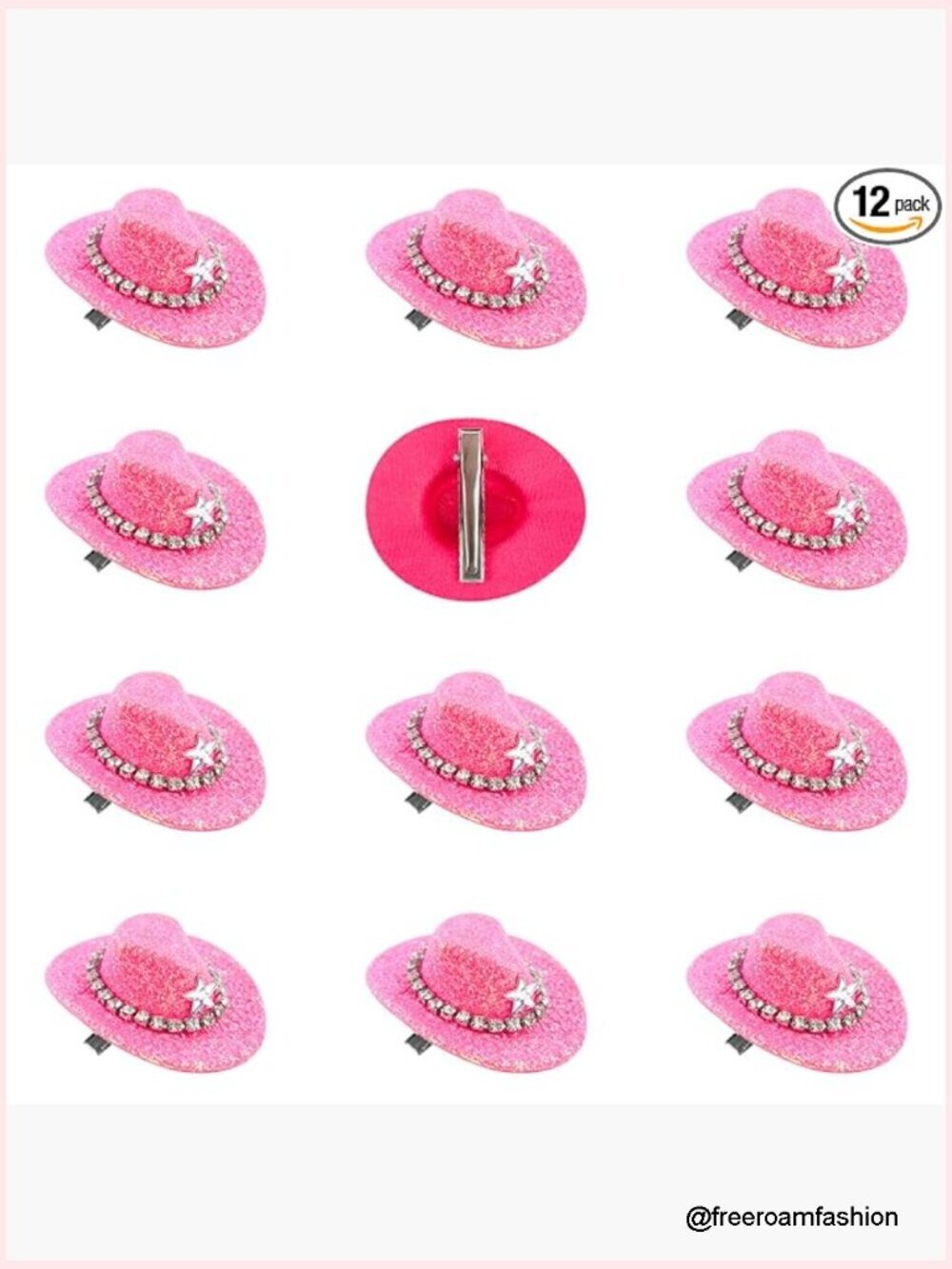 12 Mini Cowgirl Hats Hair Clip Rhinestone Glitter Party Decor Accessories